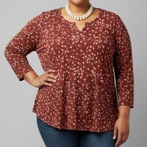 PENNINGTONS Rust Floral V Neck Tee size 5X
